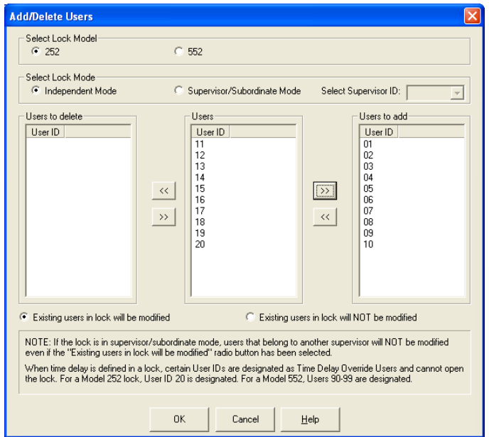 add/delete user ids screen with user ids moved to the add box