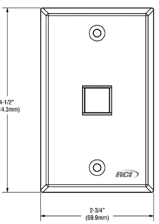 Front view of RCI 980 economy pushbutton showing faceplate dimensions.