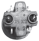 Rear view of RCI 970 DMO and DMA illuminated exit button showing 4 SPST terminals with two normally open and two normally closed contacts.