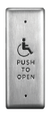 Narrow rectangular Easy Touch push button with wheelchair accessibility symbol and “PUSH TO OPEN” text.
