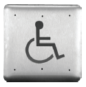 Square stainless steel Easy Touch push button displaying a wheelchair accessibility symbol only.