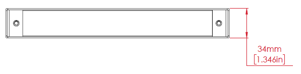 Housing top view showing overall height and end mounting hole locations with dimensions in millimeters and inches.