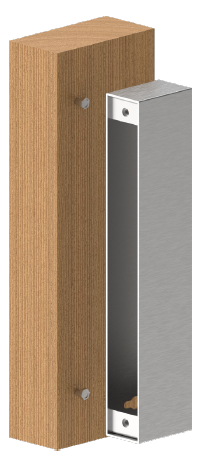 Surface mounting of YD30D double sideload lock housing on a solid wood door with wiring access hole.