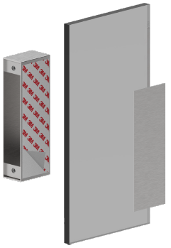 YD30S surface-mounted housing attached to glass using double-sided adhesive tape.