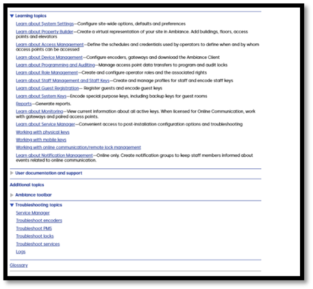 Image of the online how to guide built into the Ambiance Online Help guide