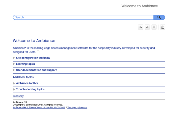 Image of the "Welcome to Ambience" Help Menu and User Guide