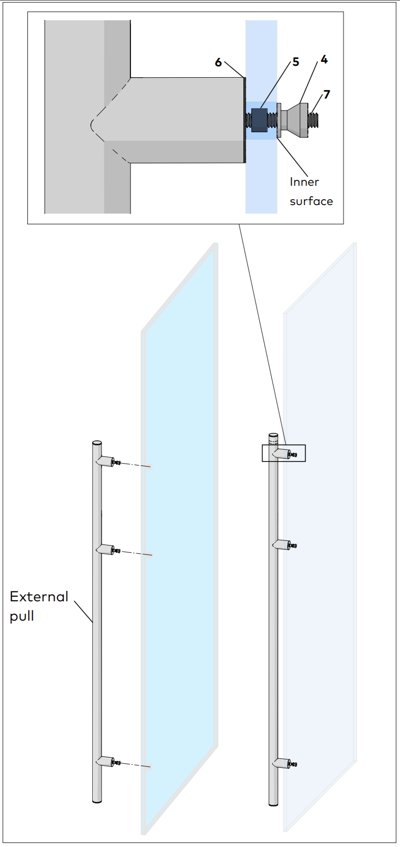  Exterior pull standoff against glass
