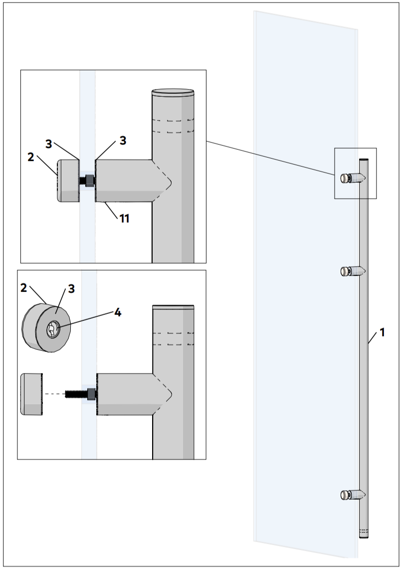 Internal pull installed against glass